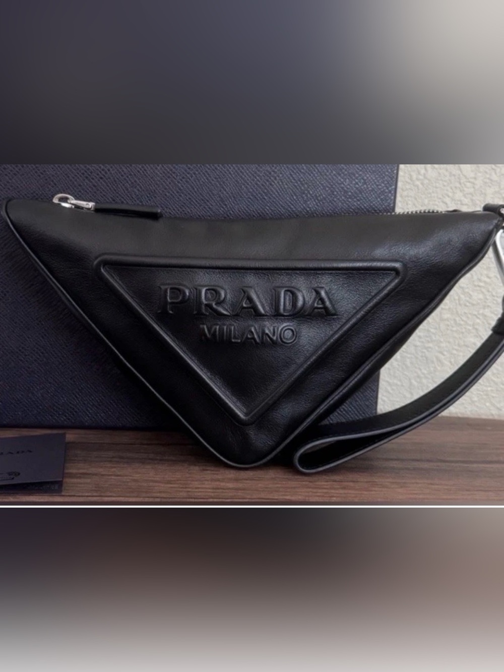 NEW PRADA Grace Lux Large Triangle Calfskin Leather Wristlet